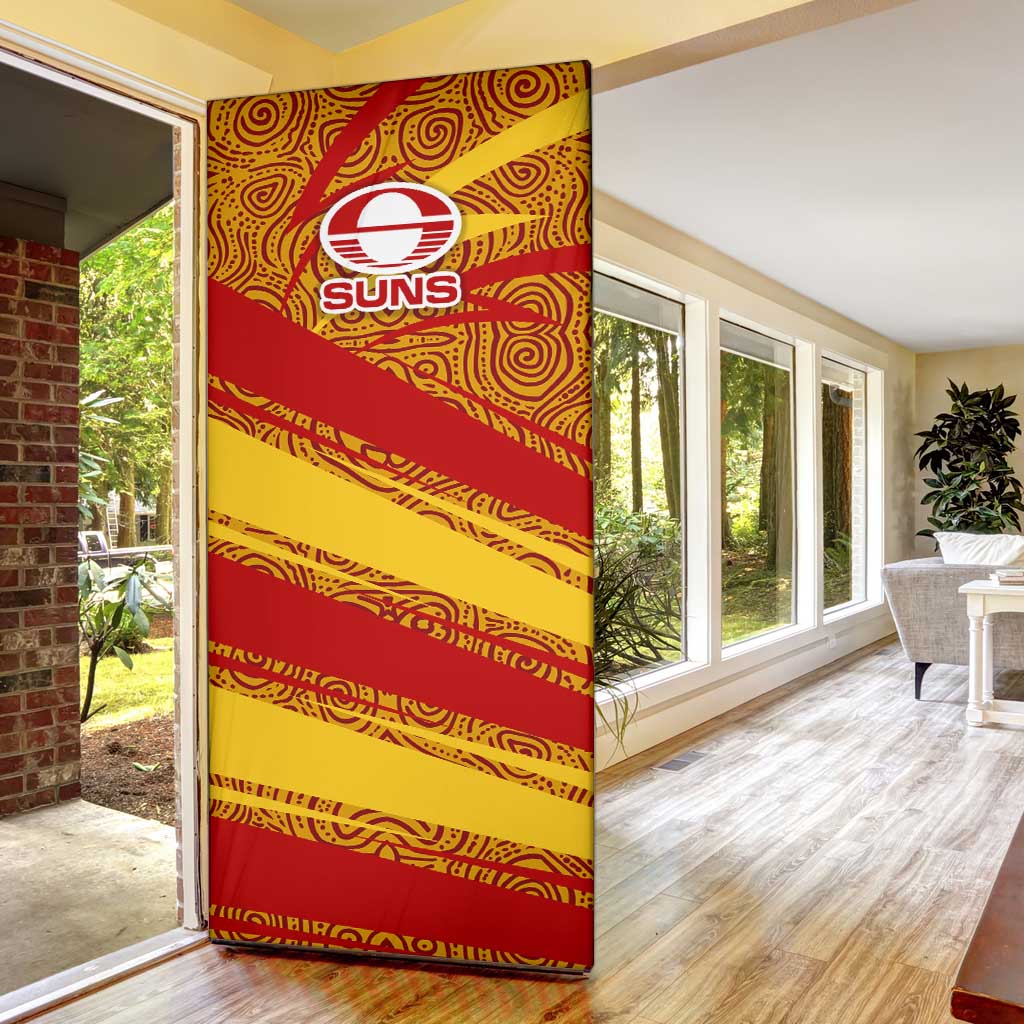 Gold Coast Suns Australian Football Door Cover Sunny Hero Mascot With Indigenous Pattern Art
