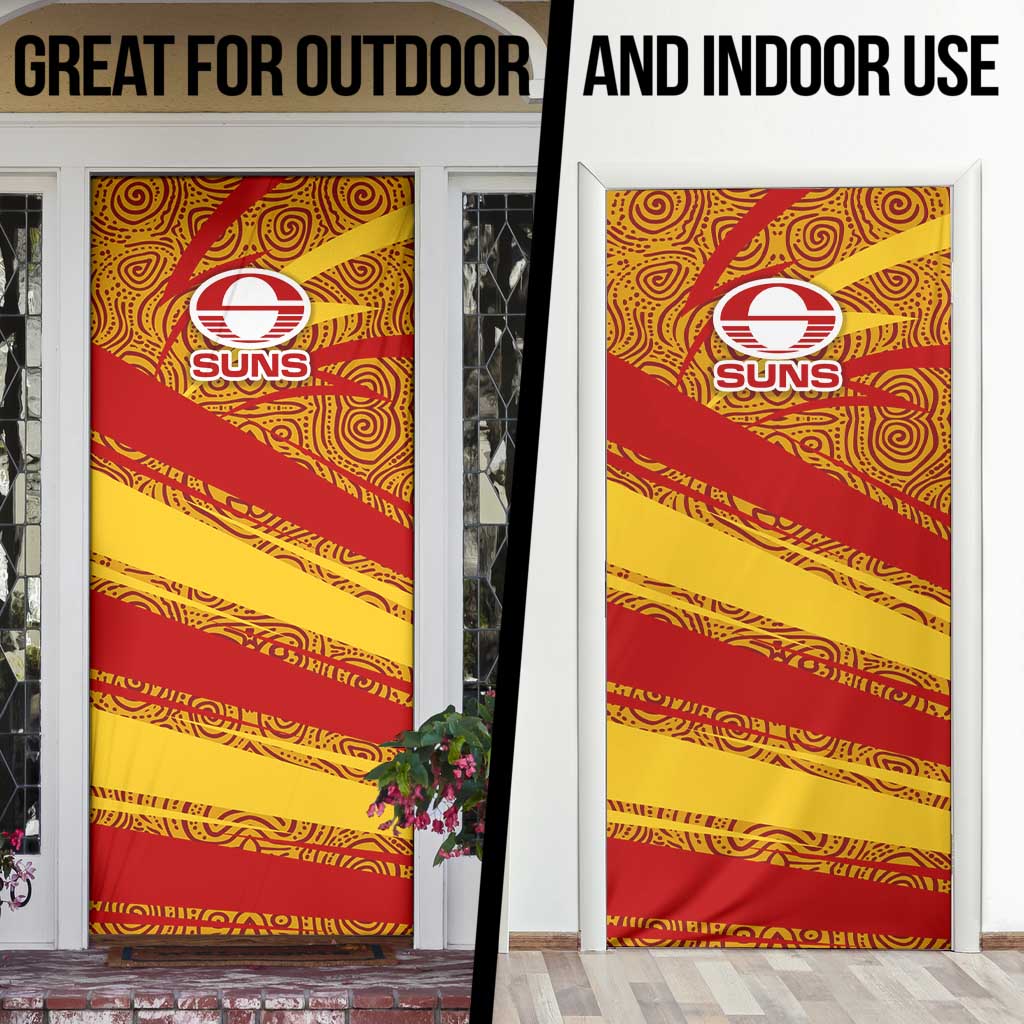 Gold Coast Suns Australian Football Door Cover Sunny Hero Mascot With Indigenous Pattern Art