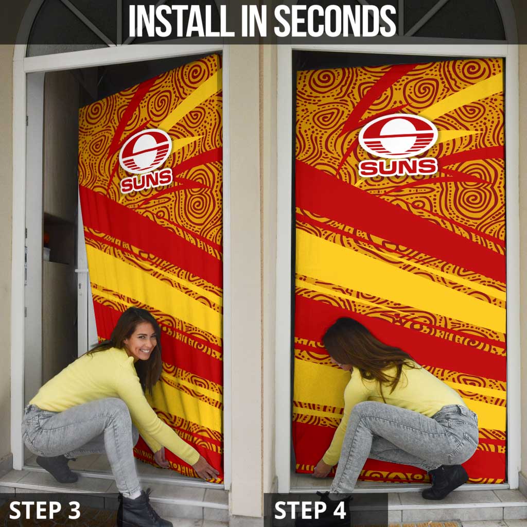 Gold Coast Suns Australian Football Door Cover Sunny Hero Mascot With Indigenous Pattern Art