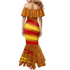 Gold Coast Suns Australian Football Family Matching Mermaid Dress and Hawaiian Shirt Sunny Hero Mascot With Indigenous Pattern Art