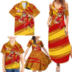 Gold Coast Suns Australian Football Family Matching Summer Maxi Dress and Hawaiian Shirt Sunny Hero Mascot With Indigenous Pattern Art