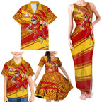 Gold Coast Suns Australian Football Family Matching Tank Maxi Dress and Hawaiian Shirt Sunny Hero Mascot With Indigenous Pattern Art