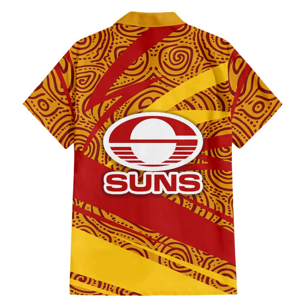 Gold Coast Suns Australian Football Family Matching Tank Maxi Dress and Hawaiian Shirt Sunny Hero Mascot With Indigenous Pattern Art