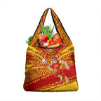 Gold Coast Suns Australian Football Grocery Bag Sunny Hero Mascot With Indigenous Pattern Art