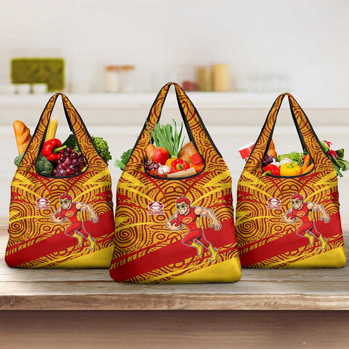Gold Coast Suns Australian Football Grocery Bag Sunny Hero Mascot With Indigenous Pattern Art