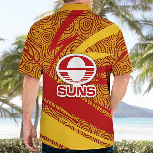 Gold Coast Suns Australian Football Hawaiian Shirt Sunny Hero Mascot With Indigenous Pattern Art