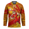 Gold Coast Suns Australian Football Hockey Jersey Sunny Hero Mascot With Indigenous Pattern Art