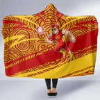 Gold Coast Suns Australian Football Hooded Blanket Sunny Hero Mascot With Indigenous Pattern Art