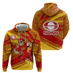 Gold Coast Suns Australian Football Hoodie Sunny Hero Mascot With Indigenous Pattern Art