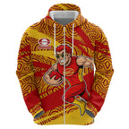 Gold Coast Suns Australian Football Hoodie Sunny Hero Mascot With Indigenous Pattern Art