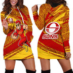Gold Coast Suns Australian Football Hoodie Dress Sunny Hero Mascot With Indigenous Pattern Art