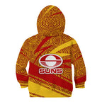 Gold Coast Suns Australian Football Kid Hoodie Sunny Hero Mascot With Indigenous Pattern Art