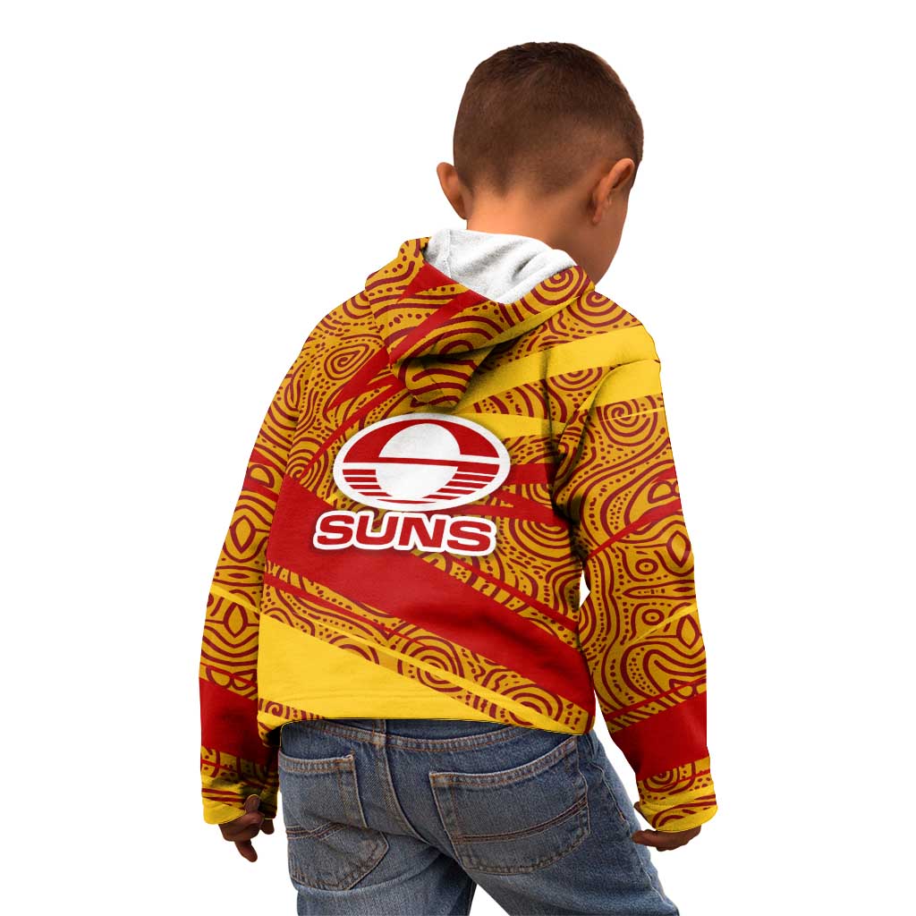 Gold Coast Suns Australian Football Kid Hoodie Sunny Hero Mascot With Indigenous Pattern Art