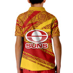Gold Coast Suns Australian Football Kid Polo Shirt Sunny Hero Mascot With Indigenous Pattern Art