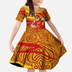 Gold Coast Suns Australian Football Kid Short Sleeve Dress Sunny Hero Mascot With Indigenous Pattern Art