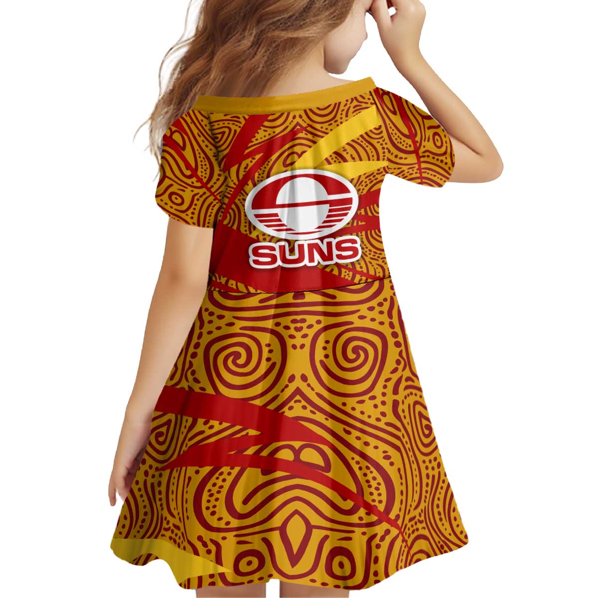 Gold Coast Suns Australian Football Kid Short Sleeve Dress Sunny Hero Mascot With Indigenous Pattern Art