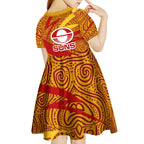 Gold Coast Suns Australian Football Kid Short Sleeve Dress Sunny Hero Mascot With Indigenous Pattern Art