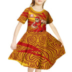 Gold Coast Suns Australian Football Kid Short Sleeve Dress Sunny Hero Mascot With Indigenous Pattern Art