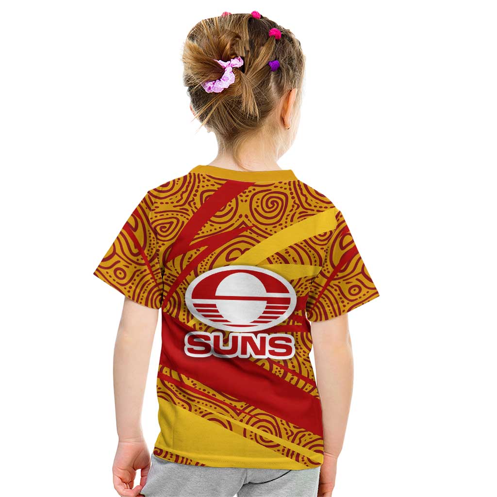 Gold Coast Suns Australian Football Kid T Shirt Sunny Hero Mascot With Indigenous Pattern Art