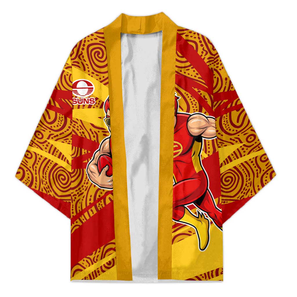 Gold Coast Suns Australian Football Kimono Sunny Hero Mascot With Indigenous Pattern Art
