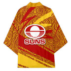 Gold Coast Suns Australian Football Kimono Sunny Hero Mascot With Indigenous Pattern Art