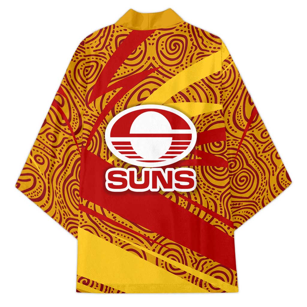 Gold Coast Suns Australian Football Kimono Sunny Hero Mascot With Indigenous Pattern Art