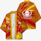 Gold Coast Suns Australian Football Kimono Sunny Hero Mascot With Indigenous Pattern Art