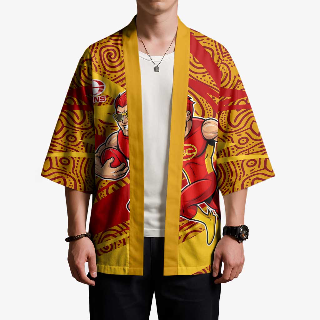 Gold Coast Suns Australian Football Kimono Sunny Hero Mascot With Indigenous Pattern Art