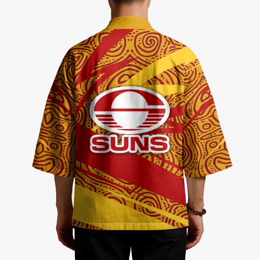 Gold Coast Suns Australian Football Kimono Sunny Hero Mascot With Indigenous Pattern Art