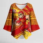 Gold Coast Suns Australian Football Kimono Sleeve Blouse Sunny Hero Mascot With Indigenous Pattern Art