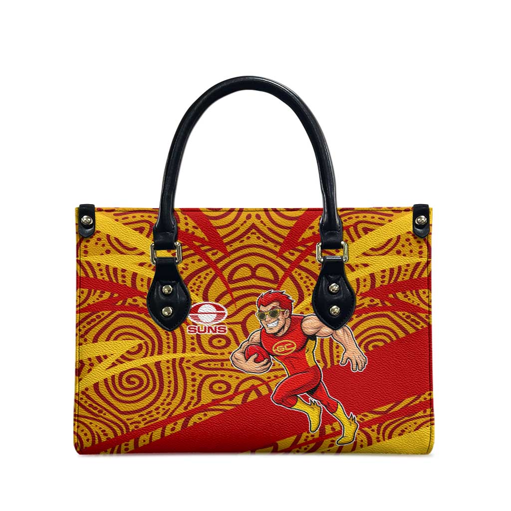 Gold Coast Suns Australian Football Leather Bag Sunny Hero Mascot With Indigenous Pattern Art