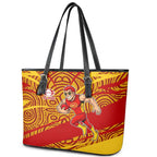 Gold Coast Suns Australian Football Leather Tote Bag Sunny Hero Mascot With Indigenous Pattern Art