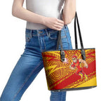 Gold Coast Suns Australian Football Leather Tote Bag Sunny Hero Mascot With Indigenous Pattern Art