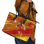 Gold Coast Suns Australian Football Leather Tote Bag Sunny Hero Mascot With Indigenous Pattern Art