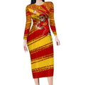 Gold Coast Suns Australian Football Long Sleeve Bodycon Dress Sunny Hero Mascot With Indigenous Pattern Art