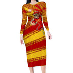 Gold Coast Suns Australian Football Long Sleeve Bodycon Dress Sunny Hero Mascot With Indigenous Pattern Art