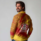 Gold Coast Suns Australian Football Long Sleeve Polo Shirt Sunny Hero Mascot With Indigenous Pattern Art