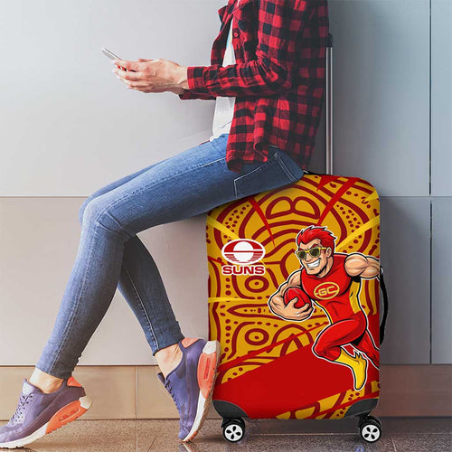 Gold Coast Suns Australian Football Luggage Cover Sunny Hero Mascot With Indigenous Pattern Art