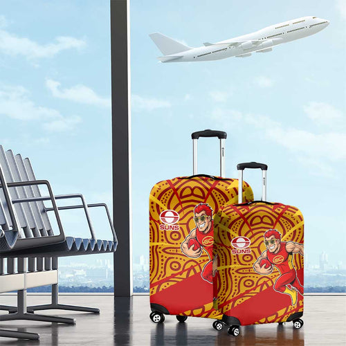 Gold Coast Suns Australian Football Luggage Cover Sunny Hero Mascot With Indigenous Pattern Art