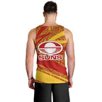 Gold Coast Suns Australian Football Men Tank Top Sunny Hero Mascot With Indigenous Pattern Art