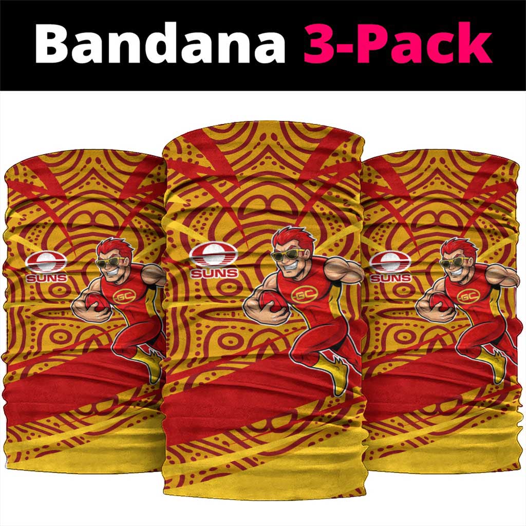 Gold Coast Suns Australian Football Neck Gaiter Sunny Hero Mascot With Indigenous Pattern Art