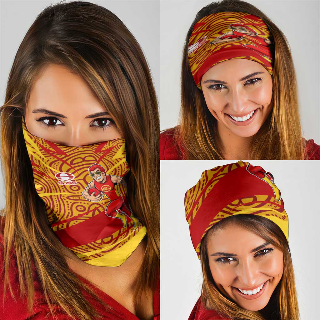 Gold Coast Suns Australian Football Neck Gaiter Sunny Hero Mascot With Indigenous Pattern Art