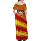 Gold Coast Suns Australian Football Off Shoulder Maxi Dress Sunny Hero Mascot With Indigenous Pattern Art