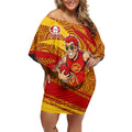 Gold Coast Suns Australian Football Off Shoulder Short Dress Sunny Hero Mascot With Indigenous Pattern Art
