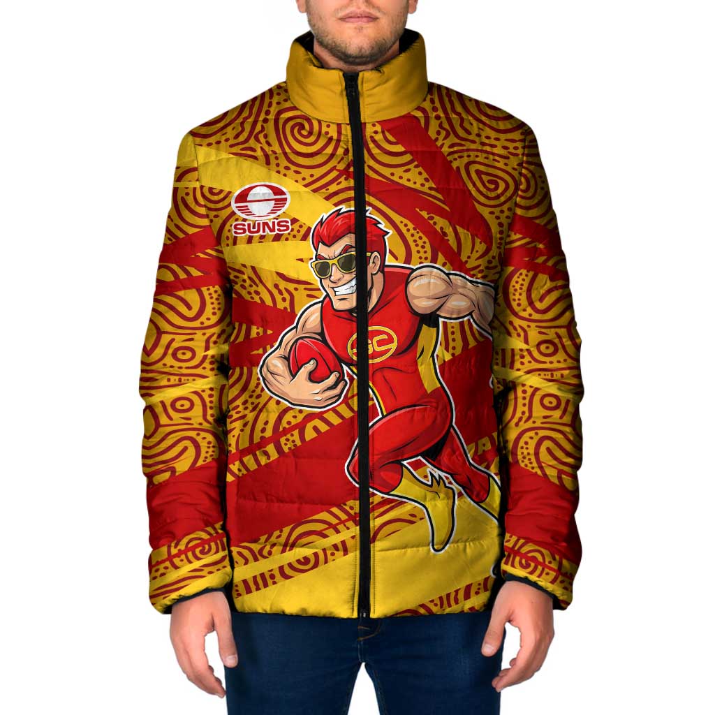 Gold Coast Suns Australian Football Padded Jacket Sunny Hero Mascot With Indigenous Pattern Art