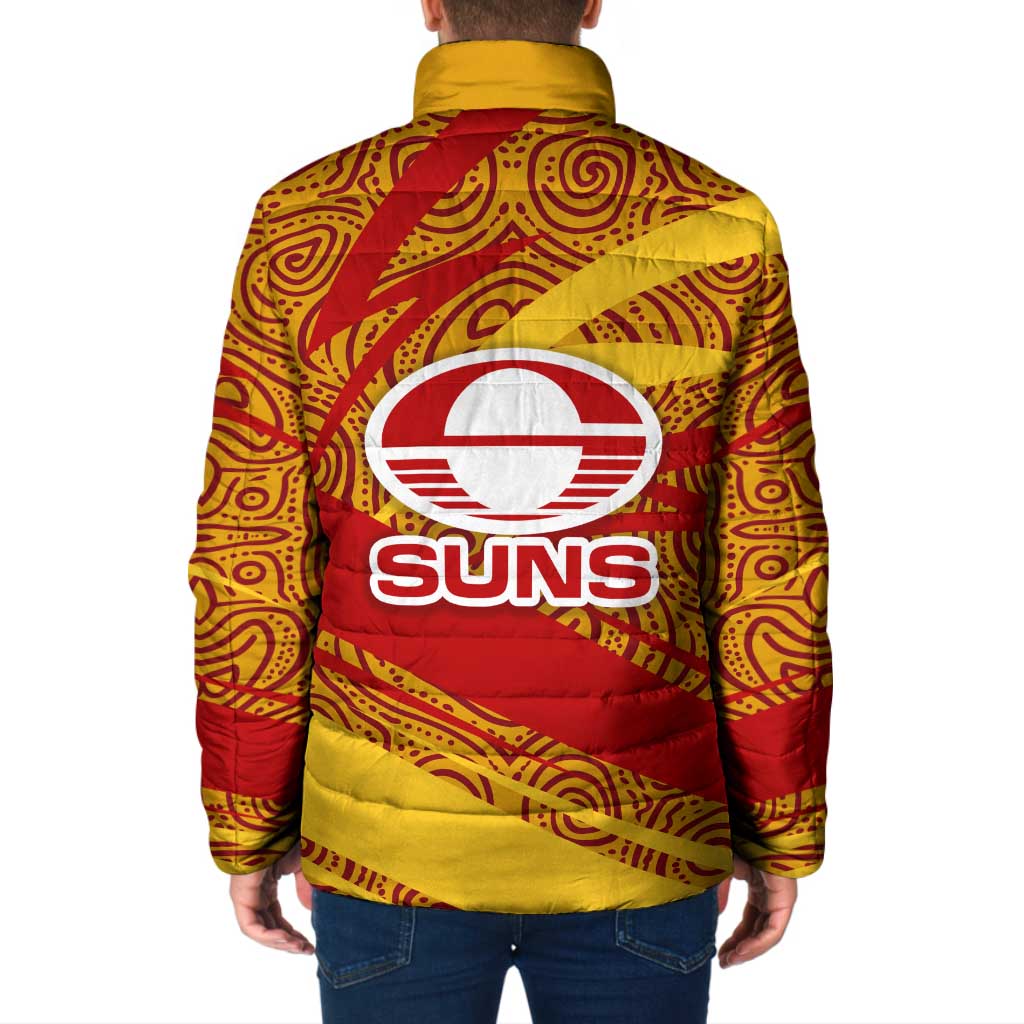 Gold Coast Suns Australian Football Padded Jacket Sunny Hero Mascot With Indigenous Pattern Art