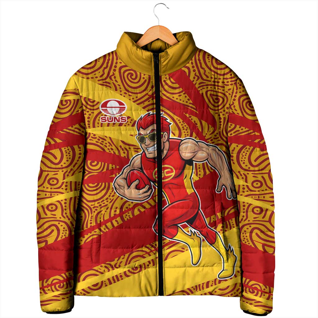 Gold Coast Suns Australian Football Padded Jacket Sunny Hero Mascot With Indigenous Pattern Art