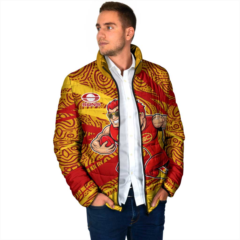 Gold Coast Suns Australian Football Padded Jacket Sunny Hero Mascot With Indigenous Pattern Art