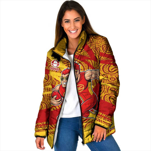 Gold Coast Suns Australian Football Padded Jacket Sunny Hero Mascot With Indigenous Pattern Art