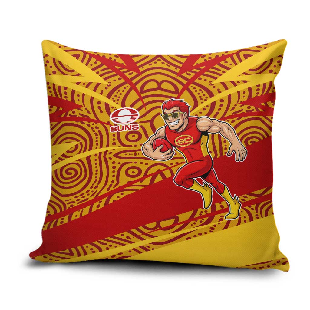 Gold Coast Suns Australian Football Pillow Cover Sunny Hero Mascot With Indigenous Pattern Art